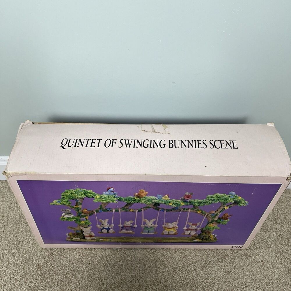 VTG‎ Jaimy Quintet of Swinging Bunnies Scene Easter Spring Figurine Sculpture - Picture 3 of 11